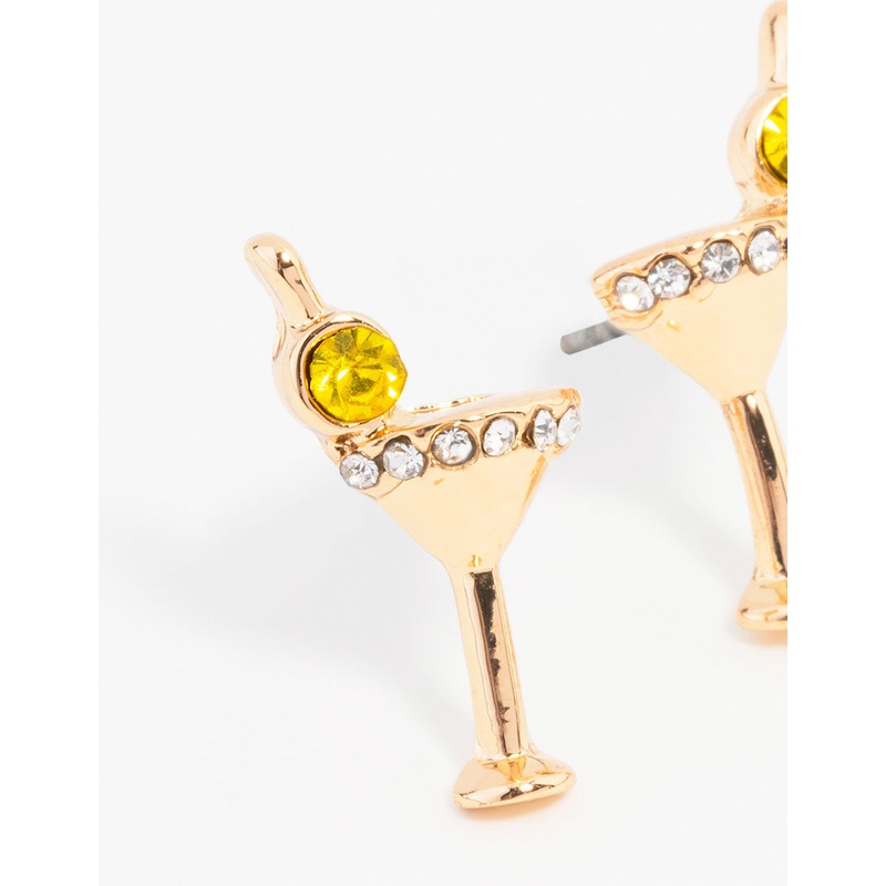 Gold Martini Glass Stud Earrings
