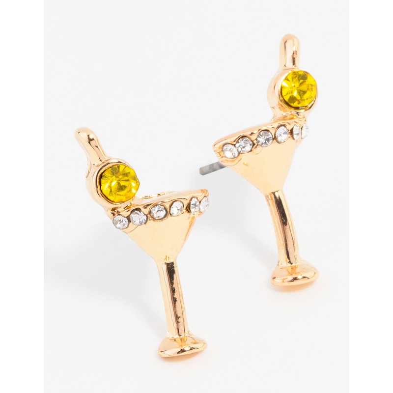 Gold Martini Glass Stud Earrings