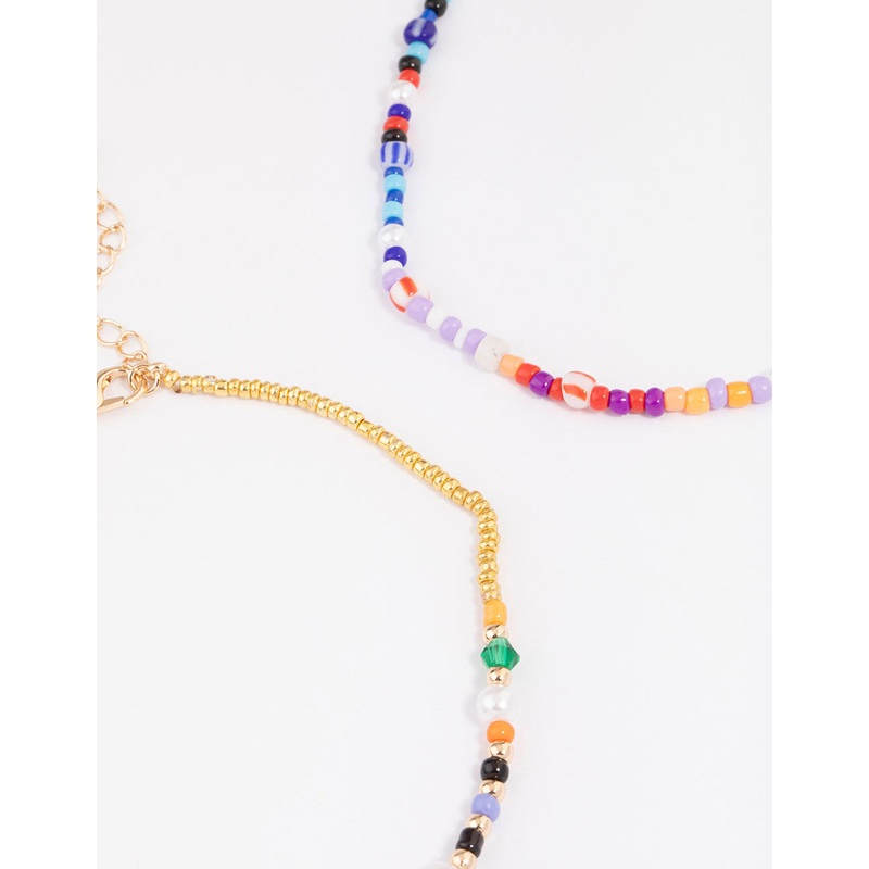 Gold Mixed Beaded & Pearl Anklet 3-Pack