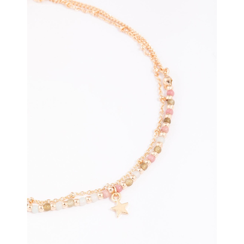 Gold Mixed Semi-Precious Layered Anklet