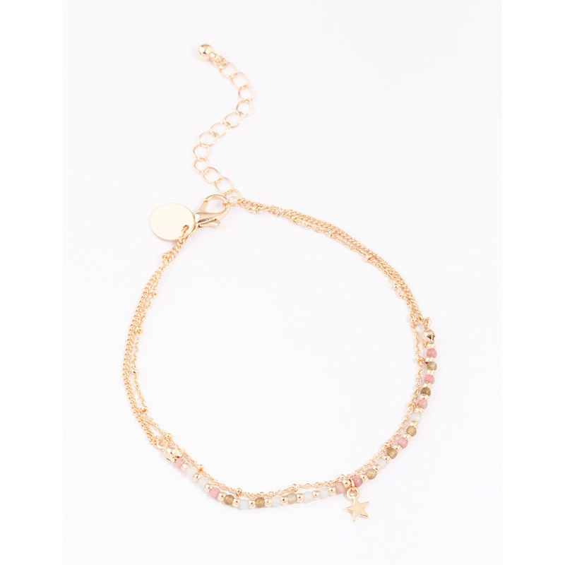 Gold Mixed Semi-Precious Layered Anklet