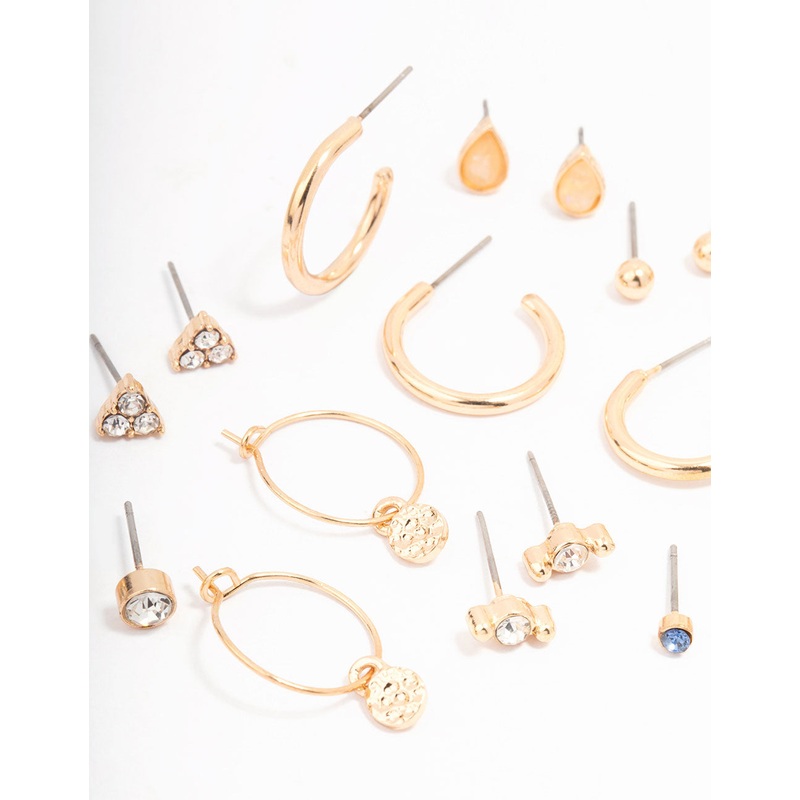 Gold Mixed Stone Hoop Earring 12-Pack