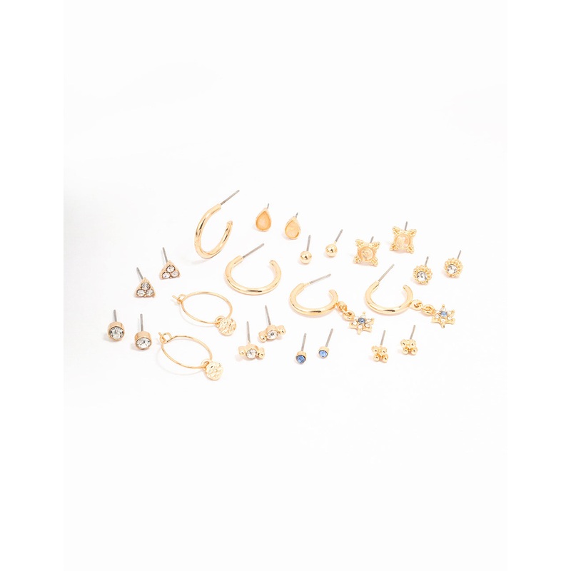 Gold Mixed Stone Hoop Earring 12-Pack