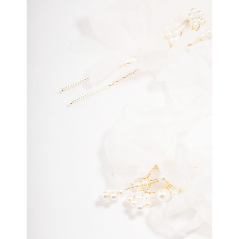 Gold Pearl & Flower Hair Pin Pack