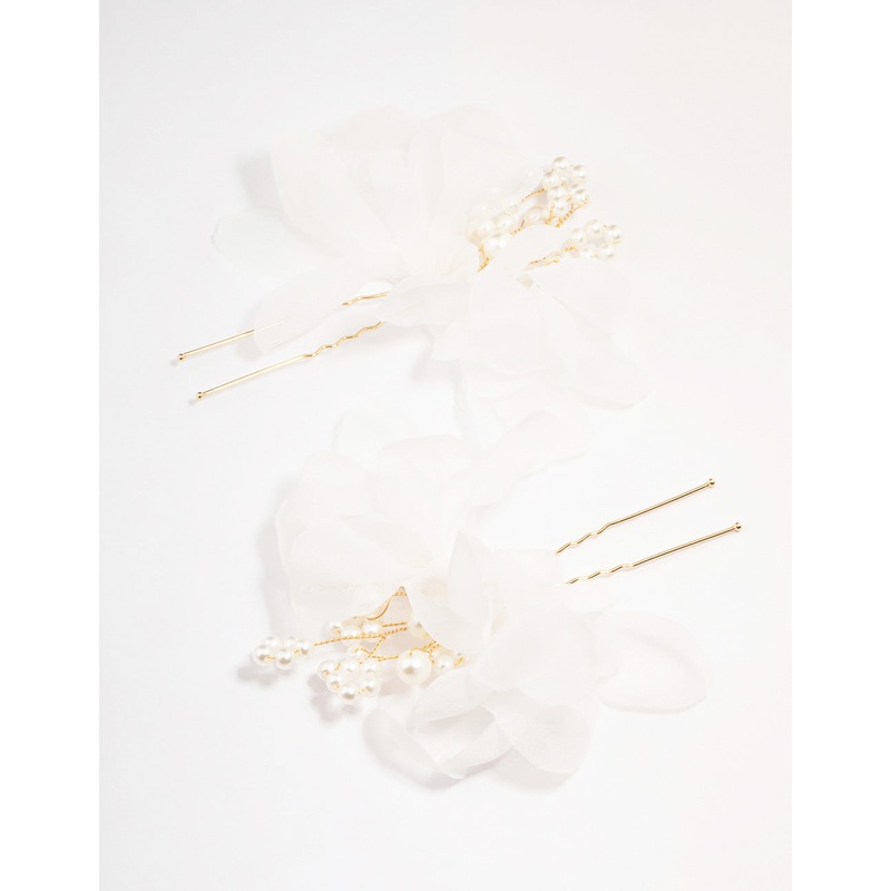 Gold Pearl & Flower Hair Pin Pack