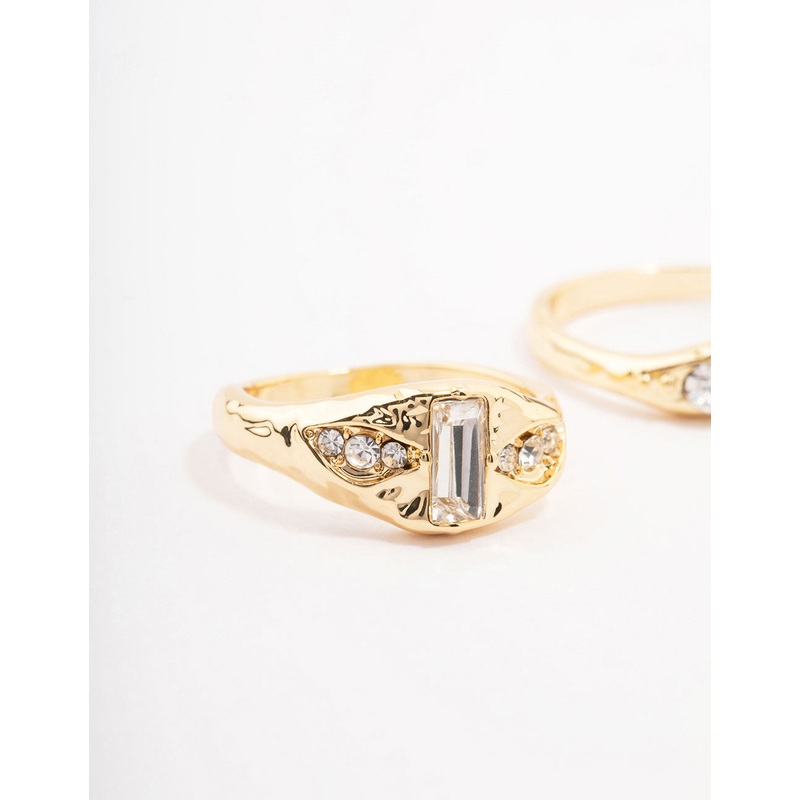 Gold Plated Baguette Signet Stacking Ring Pack