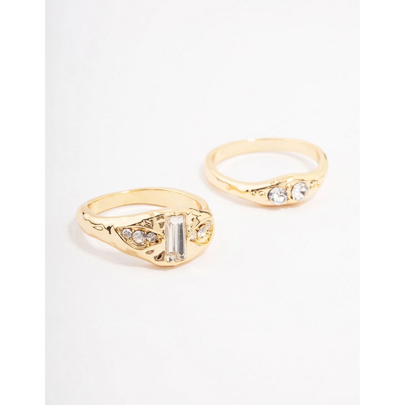 Gold Plated Baguette Signet Stacking Ring Pack