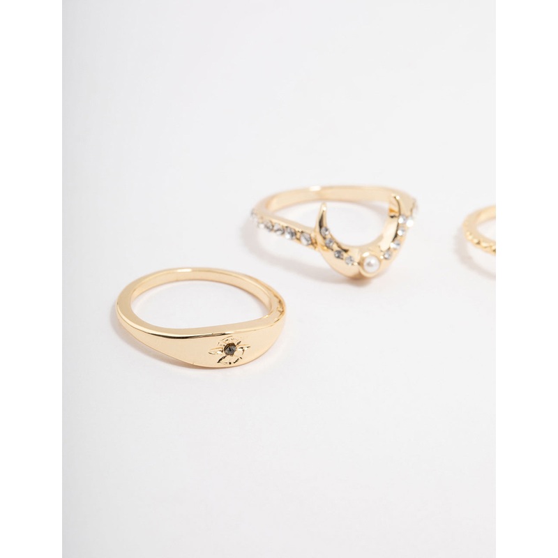 Gold Plated Celestial Pear Stacking Ring Pack