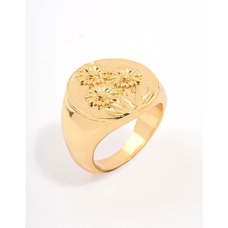 Gold Plated Floral Signet Ring
