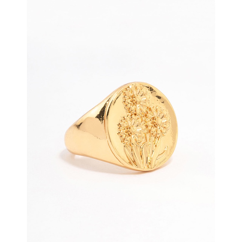 Gold Plated Floral Signet Ring