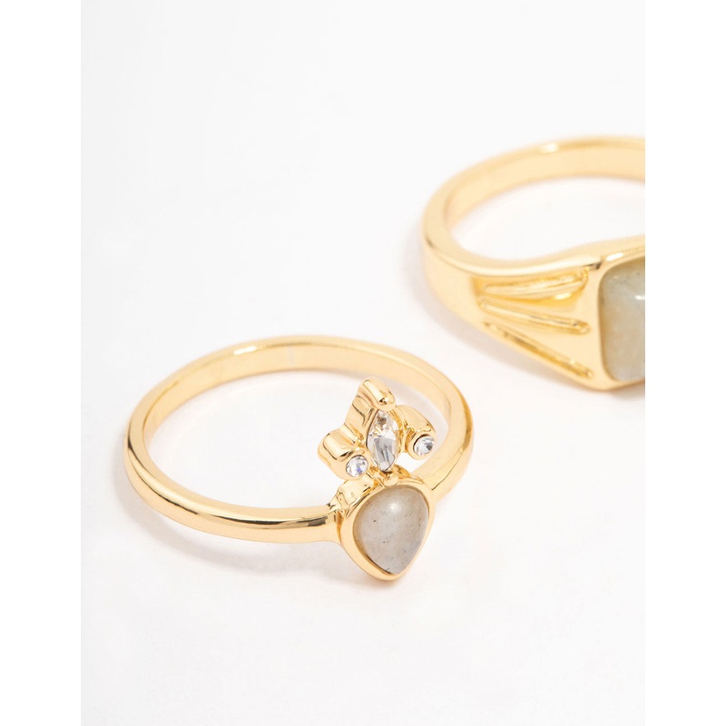 Gold Plated Square Pear Stacking Ring Pack