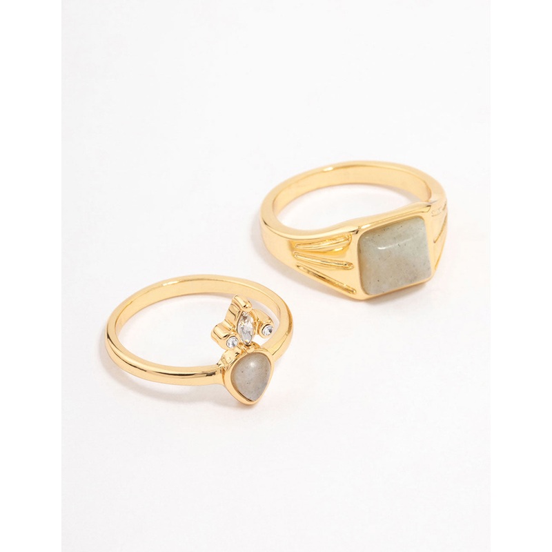 Gold Plated Square Pear Stacking Ring Pack