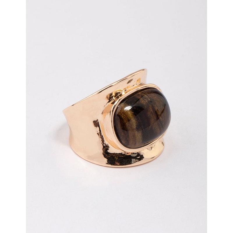 Gold Statement Stone Band Ring