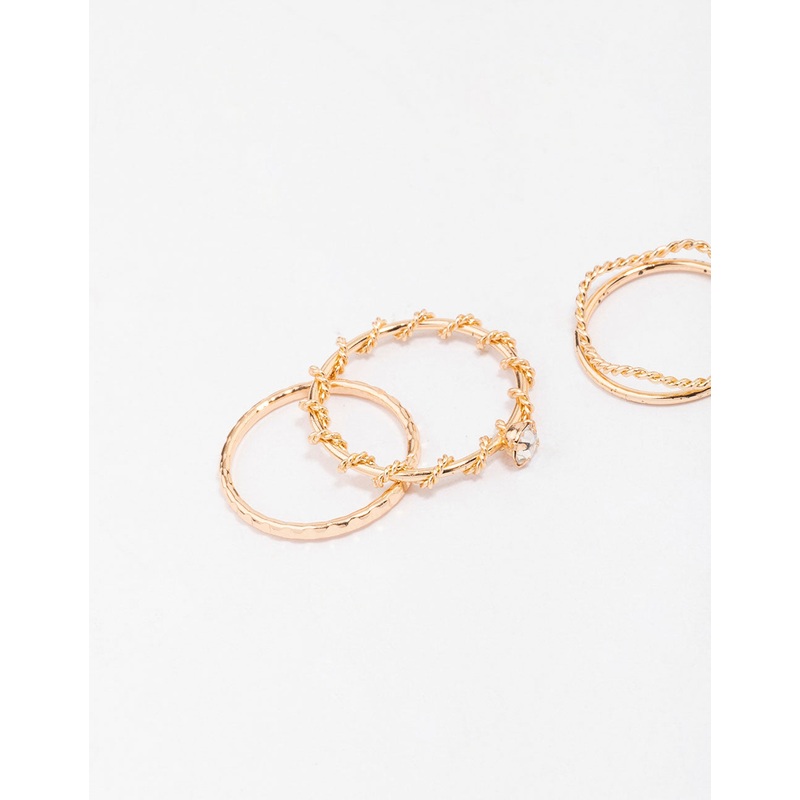 Gold Twisted Flower Stacking Rings 6- Pack