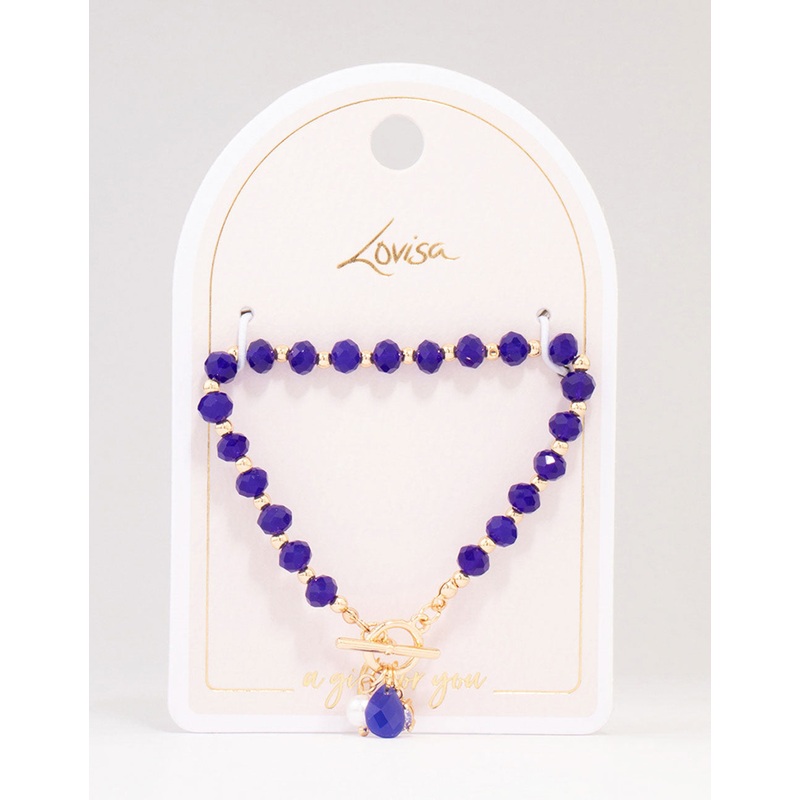 Navy Beaded & Diamante Bracelet