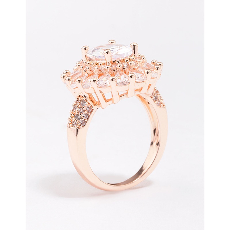 Rose Gold Glistening Cubic Zirconia Oval Cocktail Ring
