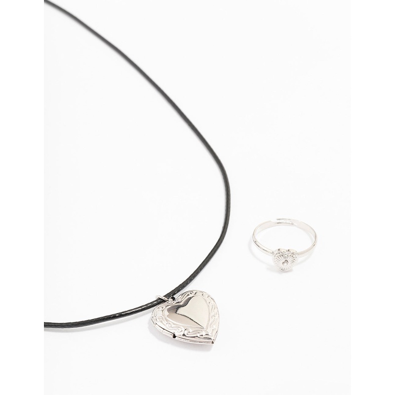 Silver Heart Locket Jewellery Set