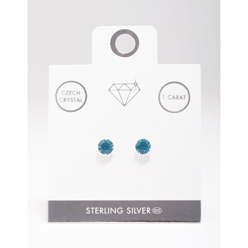 Sterling Silver Blue Czech Crystal Stud Earrings