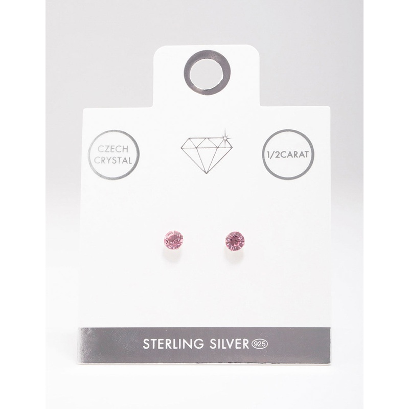 Sterling Silver Pink Czech Crystal Small Stud Earrings