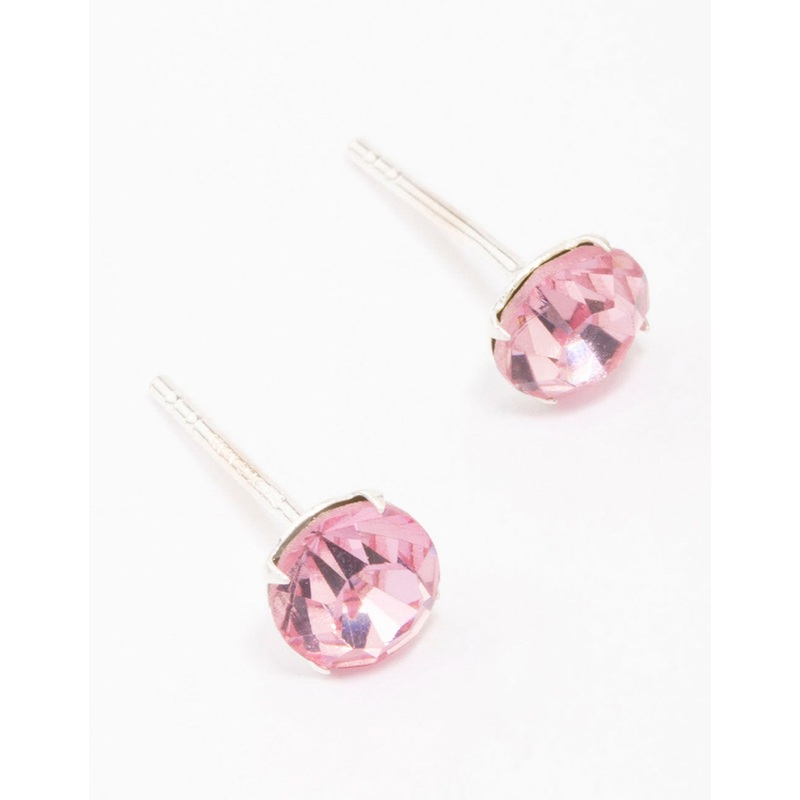 Sterling Silver Pink Czech Crystal Small Stud Earrings