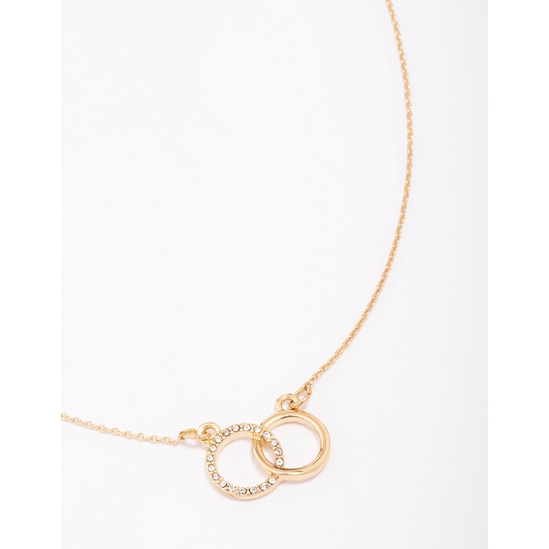 Gold Diamante Double Circle Link Pendant Necklace