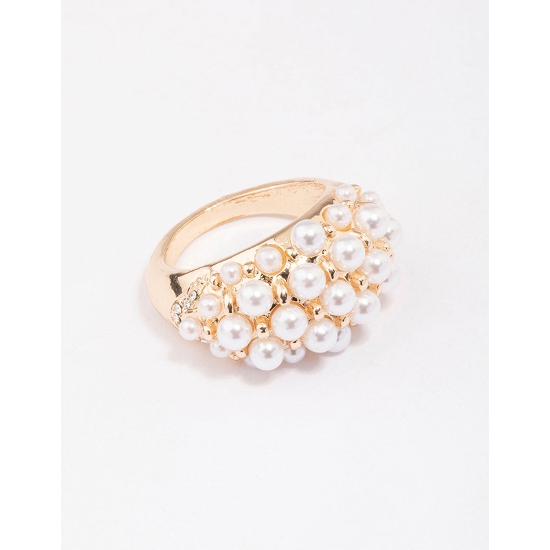 Gold Domed Pearl Ring|SM|ML
