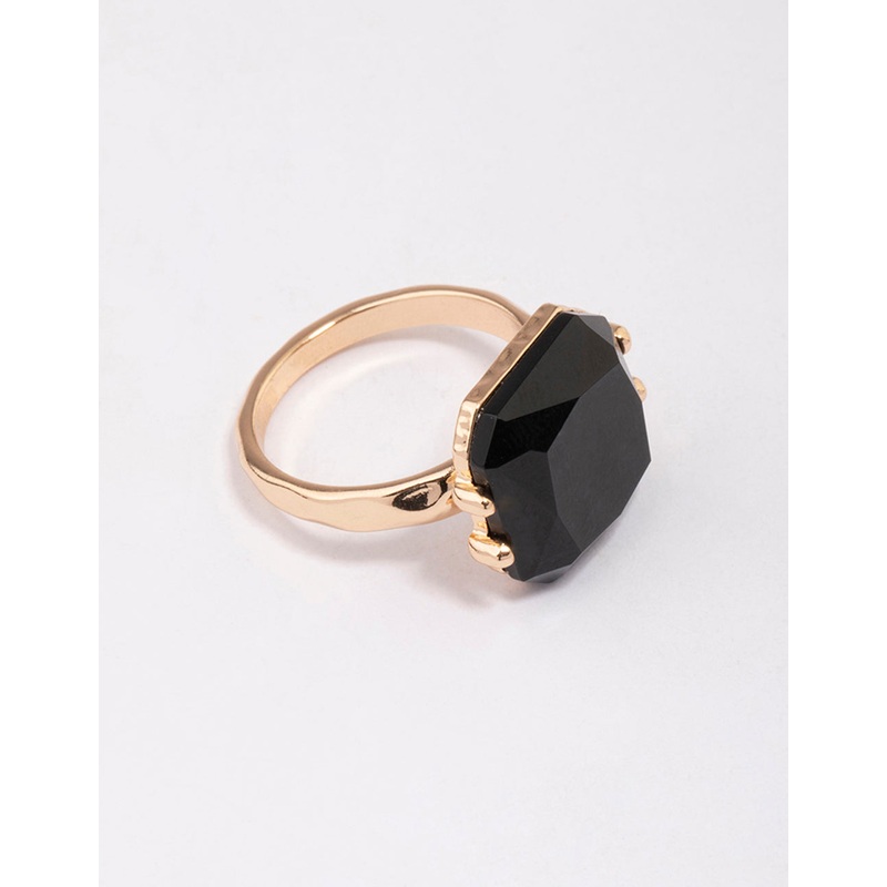 Gold Emerald-Cut Black Stone Ring