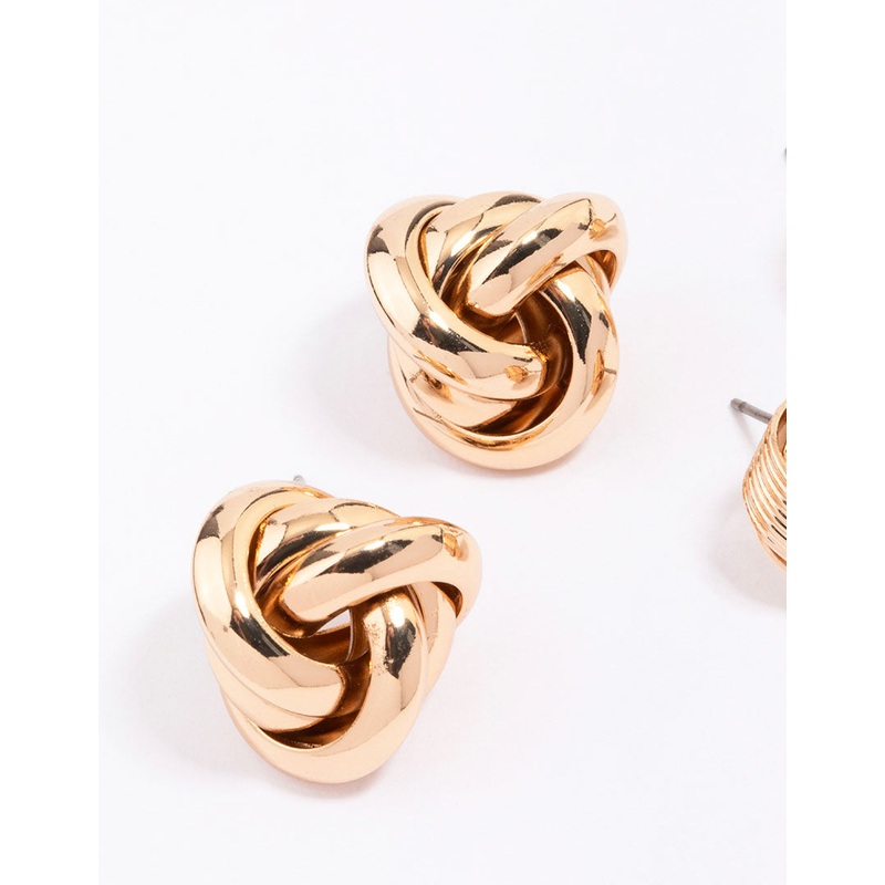 Gold Knotted Stud Earring Pack