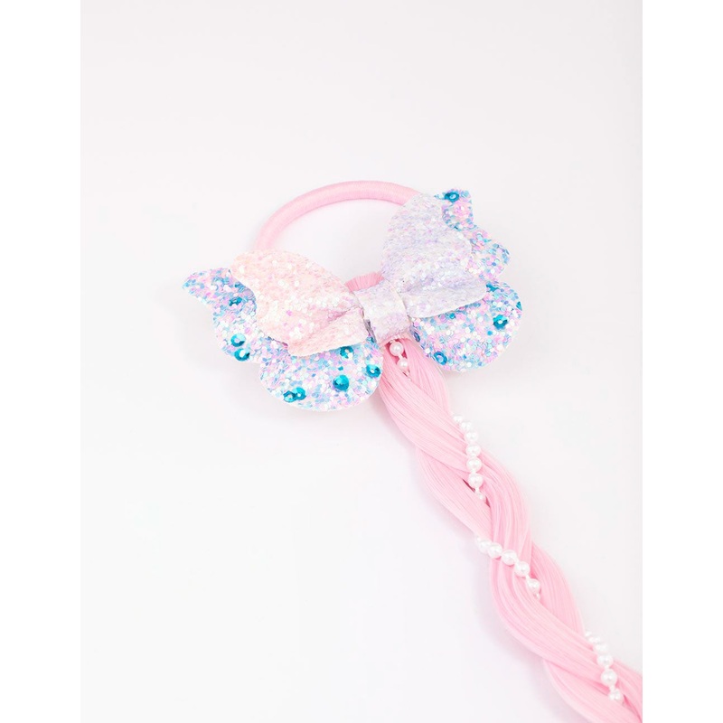 Pink & Purple Ombre Faux Hair Pearl Braided Hair Elastic