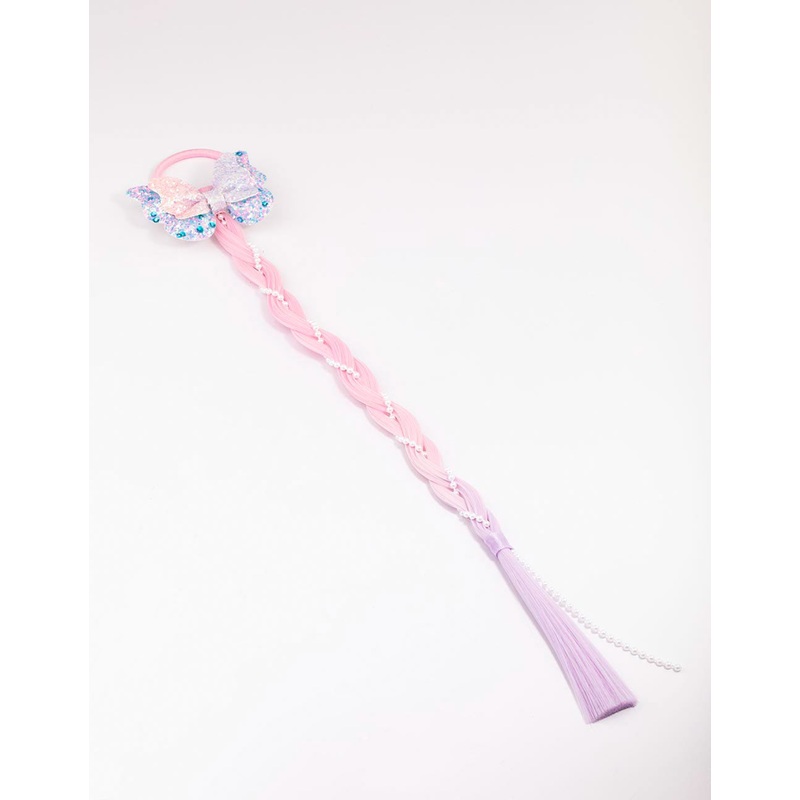 Pink & Purple Ombre Faux Hair Pearl Braided Hair Elastic
