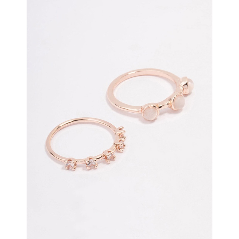 Rose Gold Multi Stone Ring Stack Pack