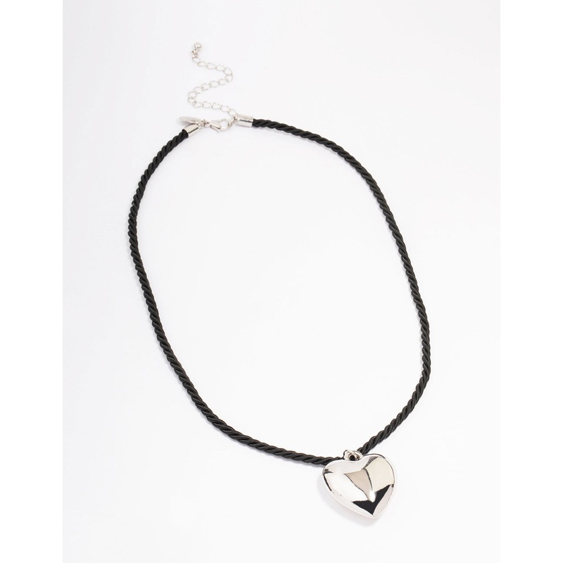 Silver Metal Heart Cord Necklace