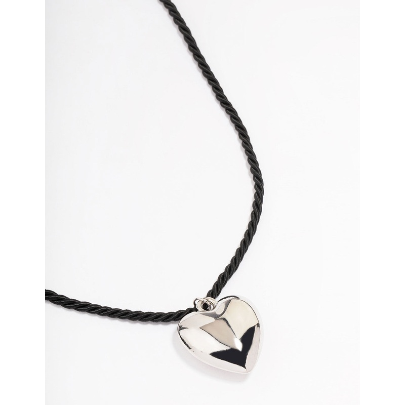 Silver Metal Heart Cord Necklace