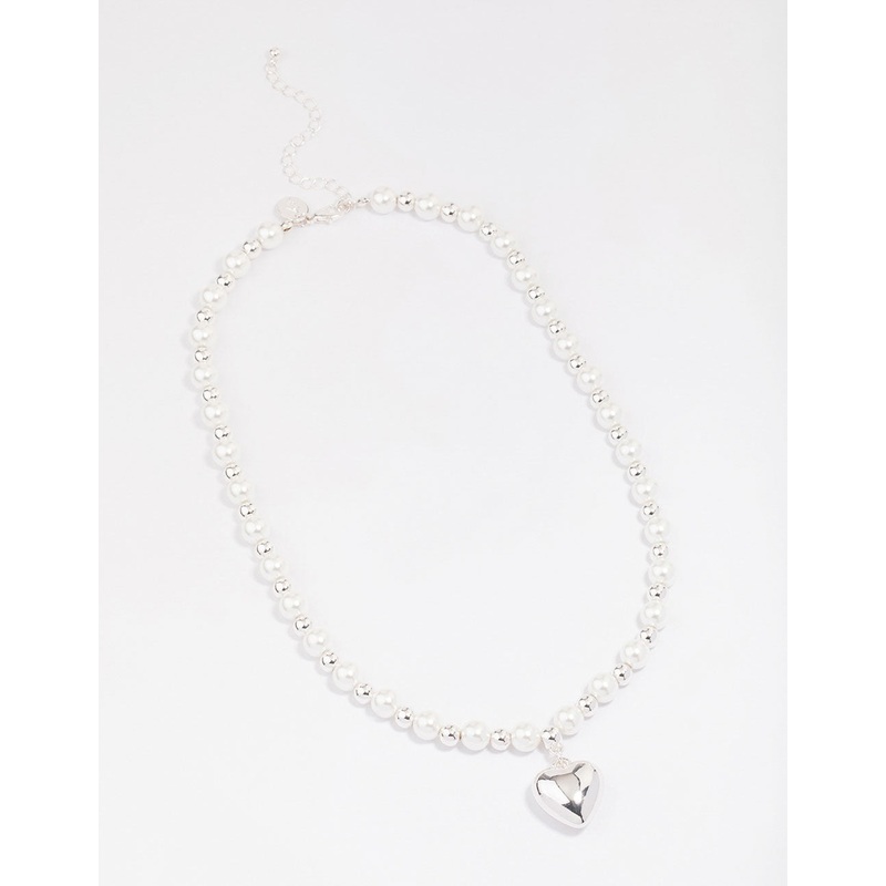 Silver Pearl Heart Chain Necklace