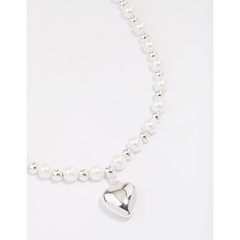 Silver Pearl Heart Chain Necklace