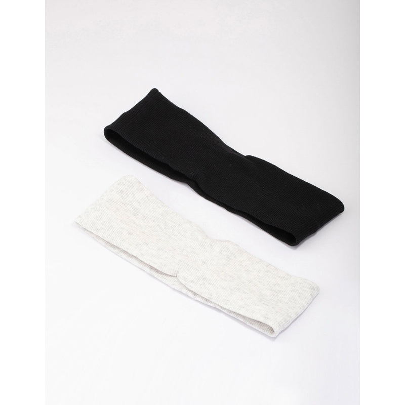 Black & Grey Ribbed Fabric Headbands 2-Pack