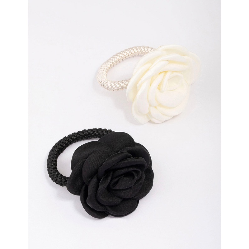 Black & Ivory Rosette Hair Tie Pack