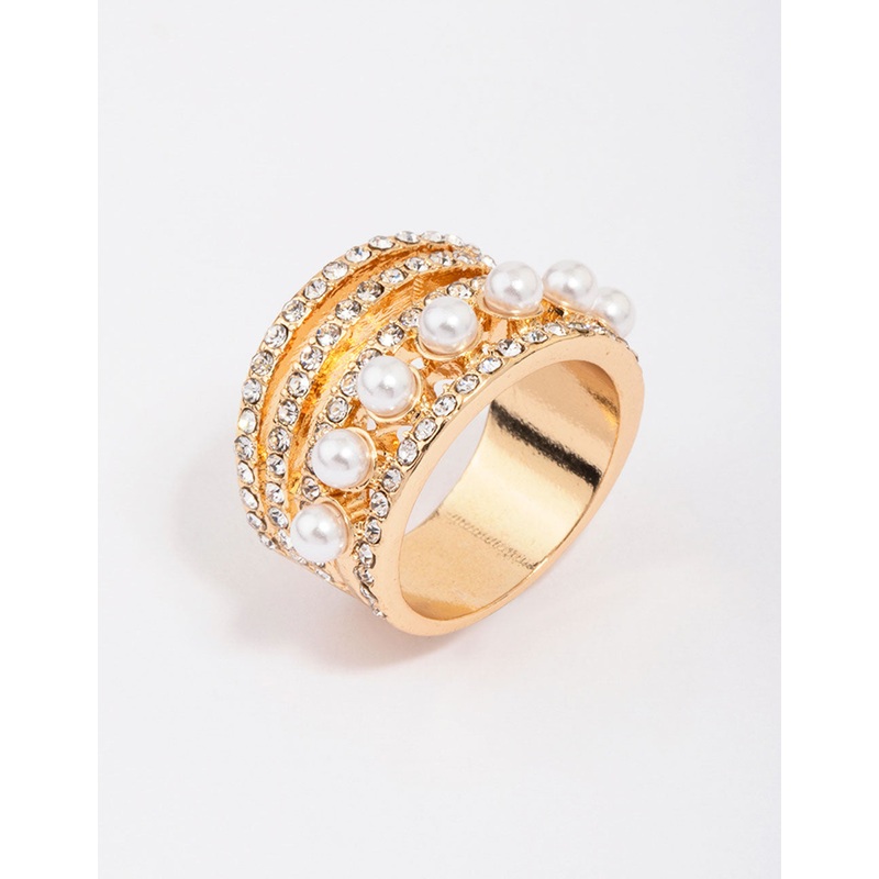 Gold Layered Pearl Band Ring|SM|ML