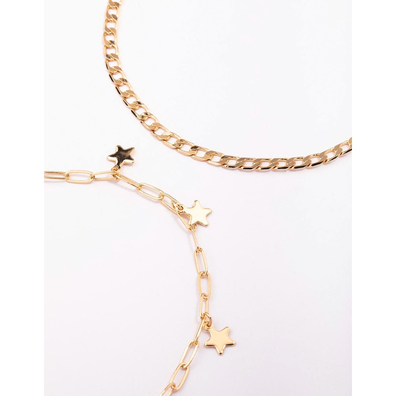 Gold Mixed Star Chain Anklet 3-Pack