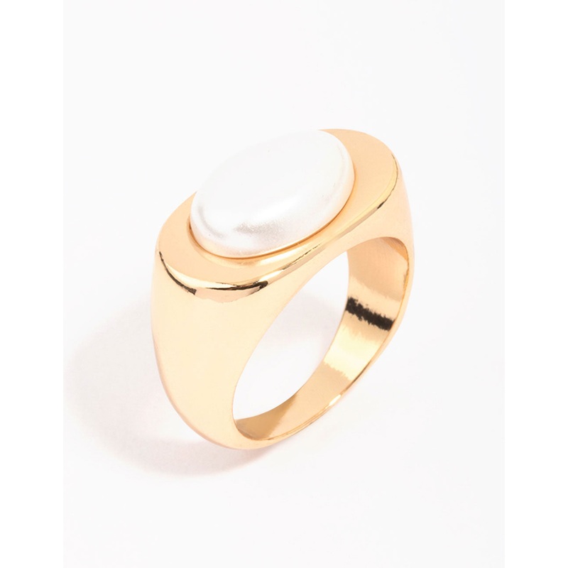 Gold Oval Pearl Signet Ring|SM|ML
