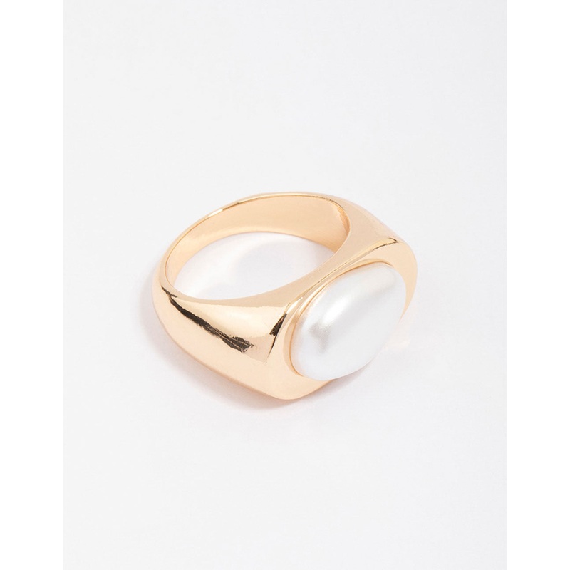 Gold Oval Pearl Signet Ring|SM|ML