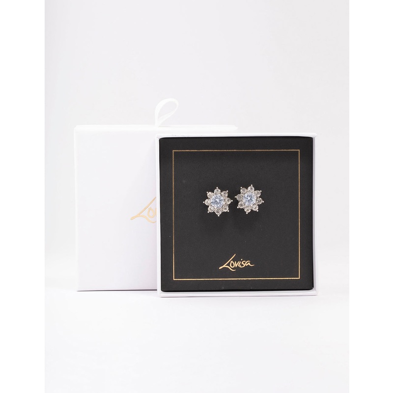 Silver Diamante Flower Stud Earrings