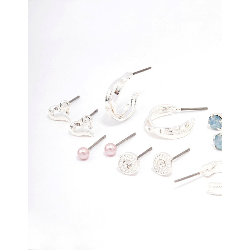 Silver Star & Heart Earring 8-Pack