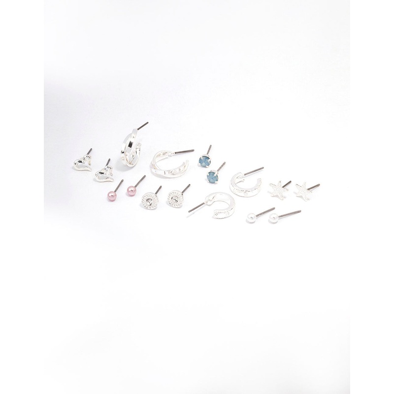 Silver Star & Heart Earring 8-Pack