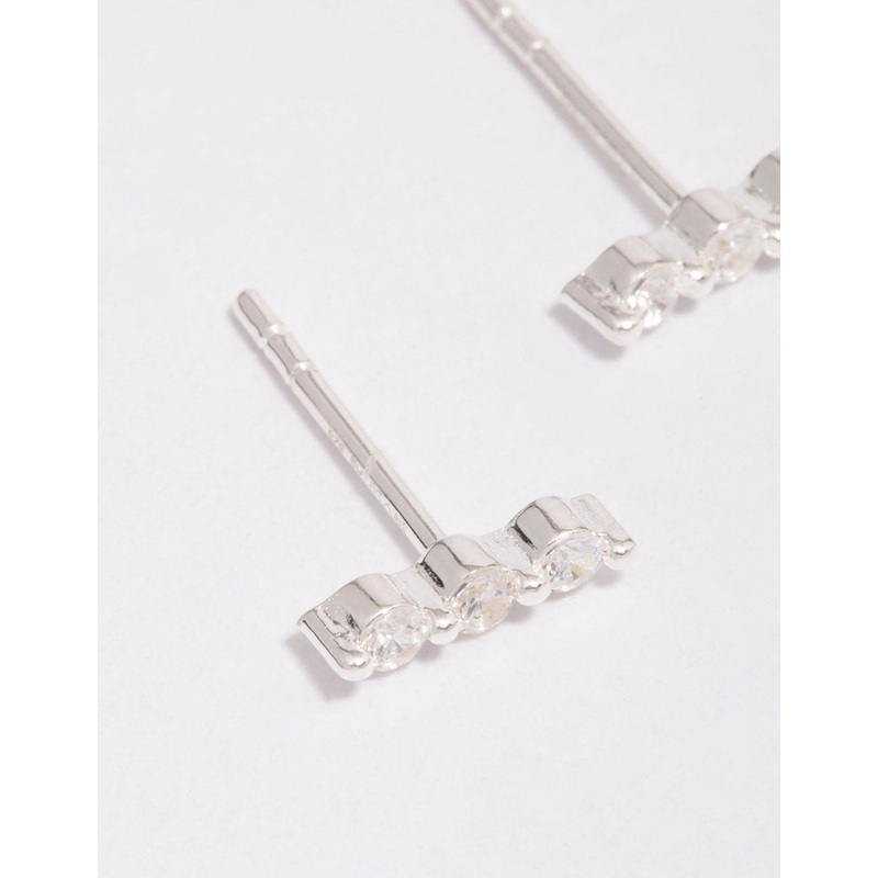 Sterling Silver Cubic Zirconia Bar Stud Earrings