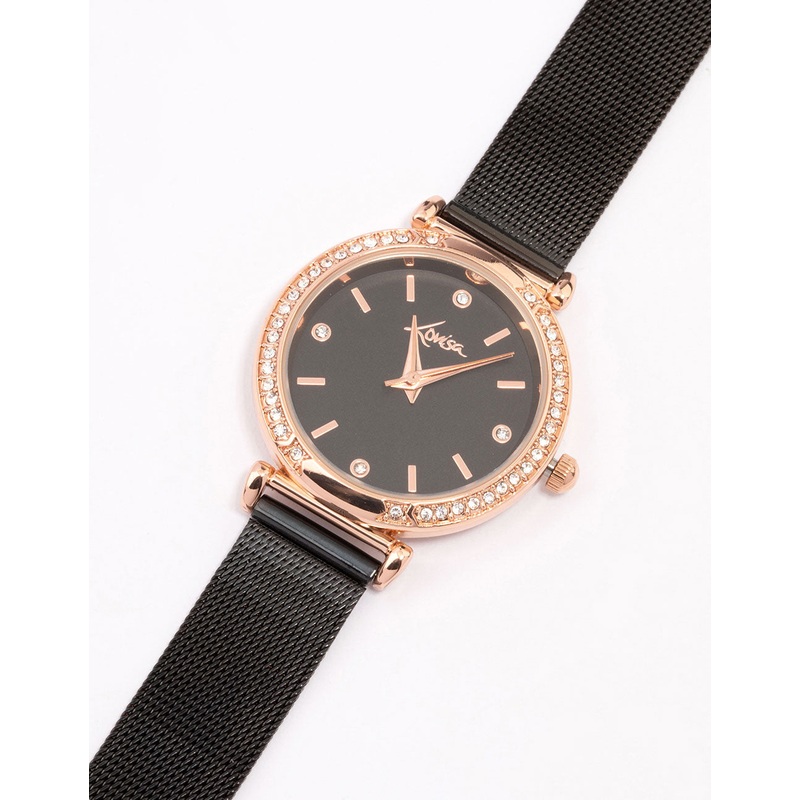 Black Crystal Bezel Mesh Watch