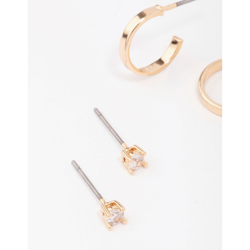 Gold Cubic Zirconia Huggie & Stud Earring 3-Pack