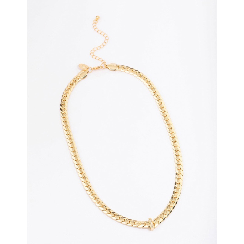 Gold Plated Diamante V Chain Necklace