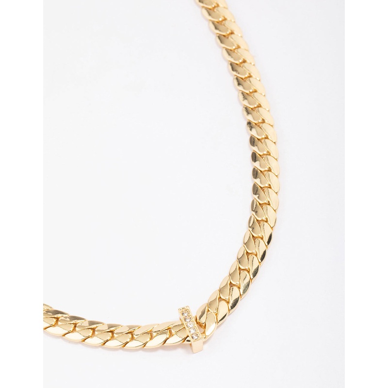 Gold Plated Diamante V Chain Necklace