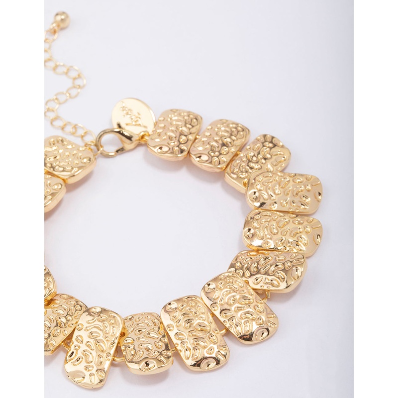 Gold Plated Hammered Rectangle Bracelet